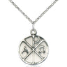 Sterling silver Alpha and Omega pendant necklace with 18-inch chain, handcrafted in USA by Bliss Manufacturing