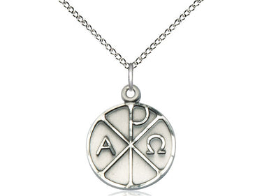 Sterling silver Alpha and Omega pendant necklace with 18-inch chain, handcrafted in USA by Bliss Manufacturing