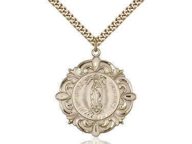 14kt Gold Filled Large Our Lady of Guadalupe Medal Necklace 1.25 x 1.125 inches on 24 inch chain by Bliss
