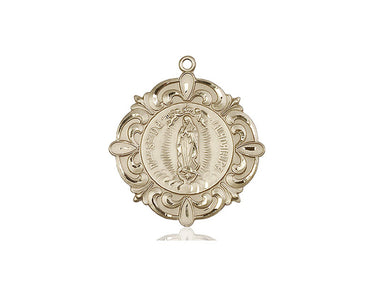 14kt Solid Gold Large Our Lady of Guadalupe Medal Pendant 1.25 x 1.125 inches by Bliss Manufacturing