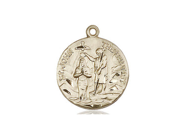 14kt Solid Gold St. John the Baptist Patron Saint Medal Pendant, 3/4 x 5/8 inches, Medium Size, Bliss USA
