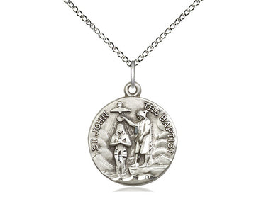 Sterling Silver St. John the Baptist patron saint medal necklace 3/4 inch by 5/8 inch on 18 inch chain by Bliss