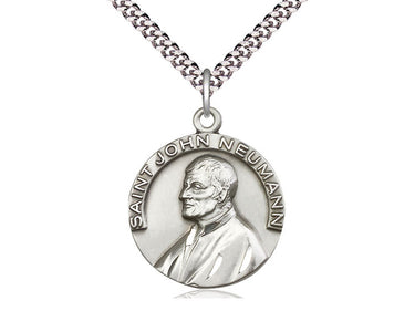 Sterling Silver St. John Neumann Patron Saint Medal Necklace 1 inch by 7/8 inch with 24 inch chain by Bliss
