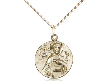 14kt Gold Filled St. John the Evangelist Patron Saint Medal Necklace, 3/4 x 5/8 inch medal, 18-inch chain, Bliss USA