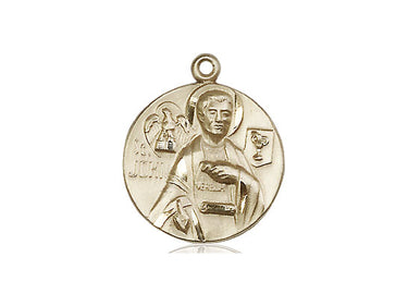 14kt Solid Gold St. John the Evangelist Catholic patron saint medal pendant, 3/4 x 5/8 inches, handcrafted by Bliss Manufacturing