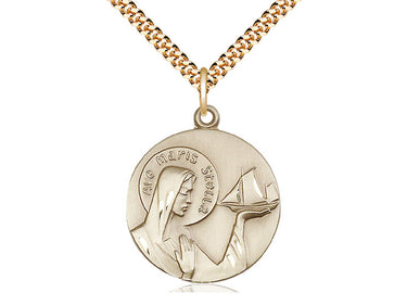 14kt Gold Filled Medium Our Lady Star of the Sea Medal Necklace 1 x 7/8 inch 24 inch Chain Bliss USA