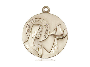14kt Solid Gold Medium Our Lady Star of the Sea Medal Pendant 1 x 7/8 inch Bliss USA
