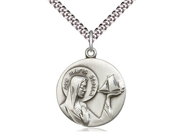 Sterling Silver Our Lady Star of the Sea medal necklace 1 inch pendant with 24 inch chain by Bliss