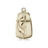 14kt Solid Gold Methodist Cross Medal with flame symbol - 7/8 x 3/8 inch pendant - Bliss Manufacturing USA heirloom jewelry