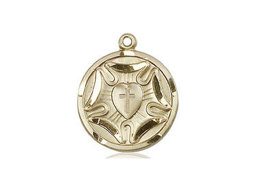 14kt solid gold medium Lutheran rose medal pendant 3/4 x 5/8 inch handcrafted by Bliss USA
