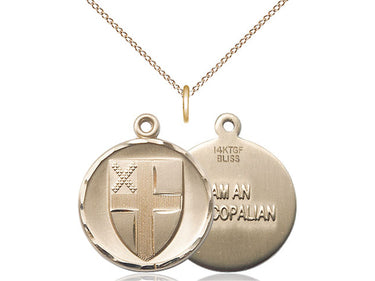 14kt gold filled Episcopal cross pendant necklace, medium size 7/8 x 5/8 inches with 18 inch chain, Bliss