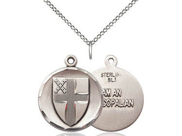 Sterling silver Episcopal cross necklace pendant 7/8 x 5/8 inches with 18 inch curb chain handmade by Bliss Manufacturing