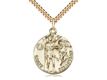 14kt Gold Filled St. Sebastian Patron Saint Medal Necklace 1 inch by 7/8 inch with 24 inch Chain Bliss USA
