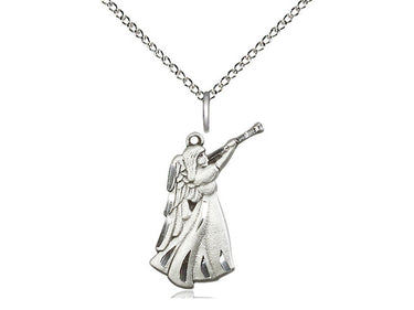 Sterling Silver Guardian Angel pendant necklace 7/8 x 1/2 inch with 18 inch chain by Bliss Manufacturing