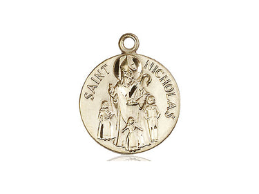 14kt solid gold St. Nicholas patron saint medal pendant 3/4 inch by 5/8 inch medium size handcrafted by Bliss Manufacturing