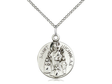Sterling Silver St. Nicholas Patron Saint Medal Necklace 3/4 x 5/8 inches 18 inch Chain Bliss USA