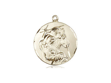 14kt Solid Gold Holy Family Medal 3/4x5/8 depicting Jesus Mary Joseph handcrafted by Bliss Manufacturing USA