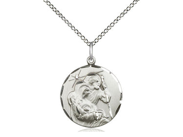 Sterling Silver Holy Family Pendant Necklace 3/4 x 5/8 inches on 18 inch chain handmade in USA by Bliss Manufacturing