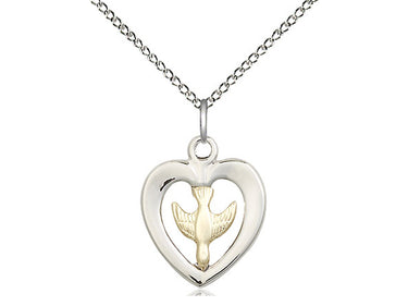 Two-Tone Gold Filled Sterling Silver Holy Spirit Medal Necklace 5/8 x 1/2 inches on 18 inch chain by Bliss