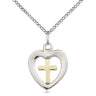Two-tone gold filled sterling silver heart chalice cross pendant necklace 5/8 x 1/2 inches with 18 inch chain by Bliss
