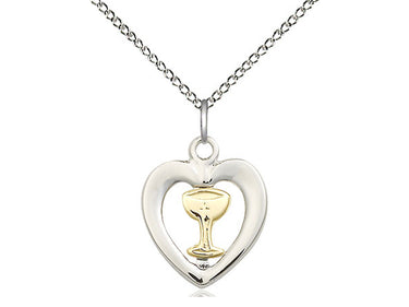 Two-tone gold filled sterling silver chalice heart pendant necklace 18 inch handcrafted by Bliss