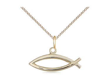 Small 14kt Gold Filled Jesus Fish Ichthys Pendant Necklace 3/8x3/4 inch 18 inch Chain by Bliss