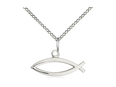 Sterling silver small Jesus Fish ichthys necklace 3/8 inch pendant with 18 inch chain handcrafted by Bliss Manufacturing USA