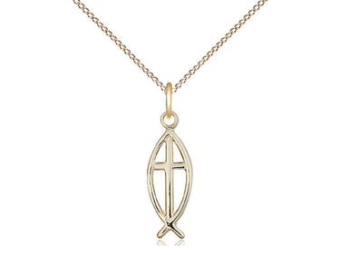 14kt gold filled fish cross pendant necklace 3/4 x 1/4 inches with 18 inch chain handmade by Bliss
