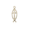 14kt solid gold medium fish cross pendant 3/4 inch, handcrafted Catholic jewelry by Bliss Manufacturing