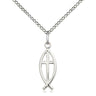 Sterling Silver Fish Cross Necklace 3/4 inch Medium Pendant 18 inch Chain Handmade USA Bliss Catholic