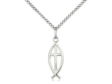 Sterling Silver Fish Cross Necklace 3/4 inch Medium Pendant 18 inch Chain Handmade USA Bliss Catholic