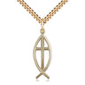 14kt gold filled medium fish cross necklace 1 inch pendant on 24 inch curb chain, Catholic jewelry by Bliss