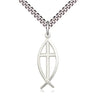 Sterling silver medium fish cross necklace 1 inch pendant on 24 inch curb chain, Catholic jewelry by Bliss