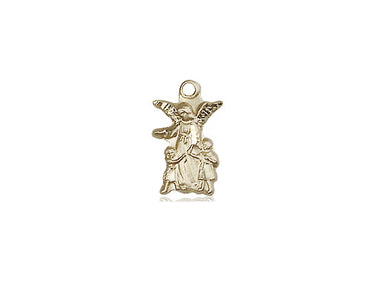 14kt Solid Gold Small Guardian Angel Medal Pendant 1/2 x 1/4 inch by Bliss Manufacturing