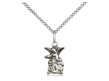Sterling Silver Small Guardian Angel Necklace 1/2 x 1/4 inch with 18 inch Chain by Bliss