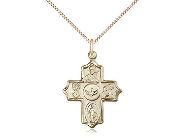 14kt Gold Filled Five-Way Medal Necklace 7/8 x 5/8 with 18 inch chain handcrafted by Bliss Manufacturing USA