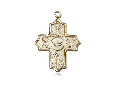 14kt Solid Gold Five-Way Catholic Medal Pendant 7/8 x 5/8 inches handcrafted by Bliss Manufacturing USA