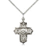 Sterling Silver Five-Way Catholic Medal Necklace 7/8 x 5/8 inches with 18 inch chain by Bliss Manufacturing