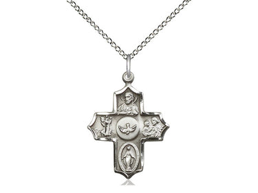 Sterling Silver Five-Way Catholic Medal Necklace 7/8 x 5/8 inches with 18 inch chain by Bliss Manufacturing