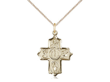 14kt Gold Filled Catholic 4-Way Medal Necklace 7/8 inch x 5/8 inch with 18 inch chain by Bliss Manufacturing