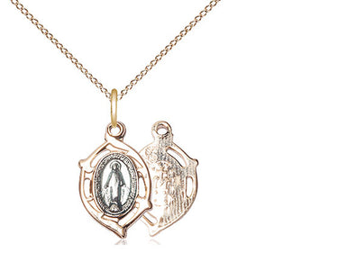Small gold plated sterling silver Miraculous Medal necklace 5/8 by 3/8 inches on 18 inch chain by Bliss