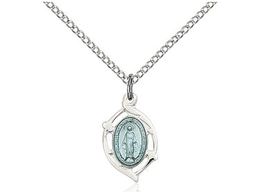 Small Sterling Silver Miraculous Medal Necklace 5/8 x 3/8 inches with 18 inch chain by Bliss USA