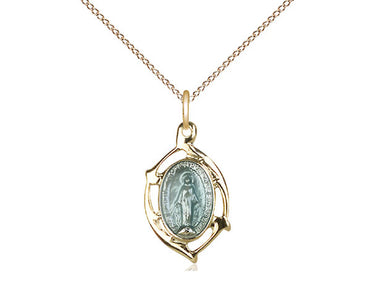 Small Gold Plated Sterling Silver Miraculous Medal Necklace 5/8 x 3/8 inches with 18 inch chain Bliss