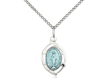 Small Sterling Silver Miraculous Medal Necklace 5/8 x 3/8 inches with 18 inch chain by Bliss USA