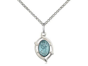 Small Sterling Silver St. Christopher Patron Saint Medal Necklace 5/8 x 3/8 inch with 18 inch Chain by Bliss