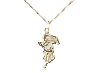 14kt gold filled Guardian Angel pendant necklace 7/8 x 3/8 inches with 18 inch lite curb chain handcrafted by Bliss Manufacturing USA