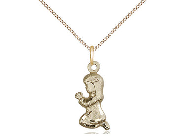 14kt gold filled praying girl pendant necklace, 5/8 x 1/4 small size with 18 inch chain, handcrafted by Bliss