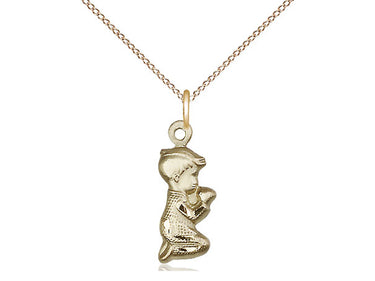 14kt gold filled medium praying boy medal necklace 3/4 x 1/4 inch 18 inch chain by Bliss