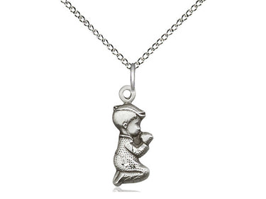 Sterling silver medium praying boy medal necklace 3/4 inch on 18 inch curb chain by Bliss Manufacturing