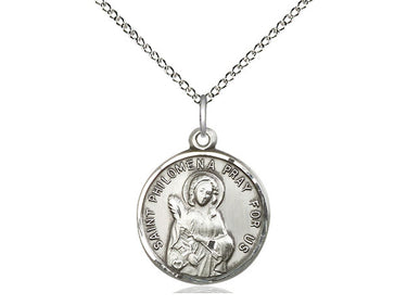 Sterling Silver St. Philomena Patron Saint Medal Necklace 3/4 inch by 5/8 inch with 18 inch chain by Bliss
